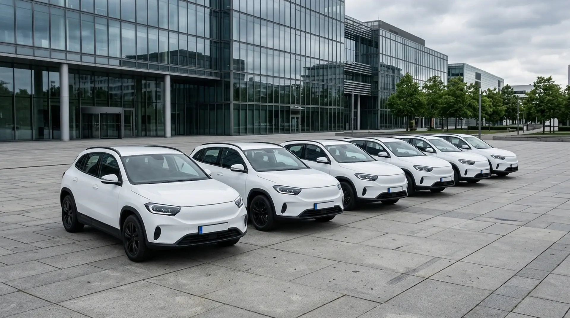 Fahrzeugflotte in einheitlicher Optik für eine Roadshow (KI-generiert)